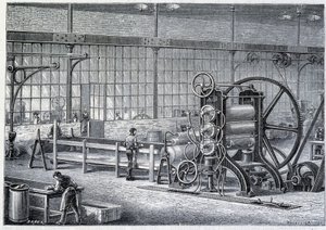 Grande laminatoio per ridurre blocchi di gomma purificata in fogli - in "Le meraviglie dell