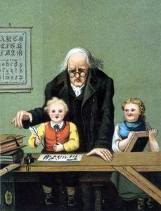 Imparare a scrivere - cromolitografia, fine XIX secolo
