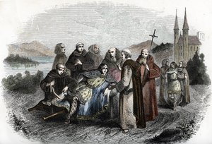Leggenda degli enervati di Jumieges: i due figli del re merovingio Clodoveo II, puniti per essersi ribellati al padre, sono raccolti dai monaci dell