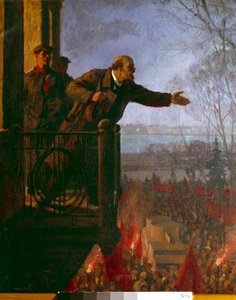 Lenin sul balcone della casa Csechinskaia di notte, aprile 1917 (olio su tela) da Unknown Artist