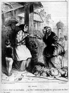 Les Halles - Mercanti che litigano alle Halles di Parigi, -in Charivari del 14/10/1844