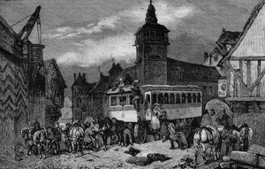 Gli Omnibus di Parigi nel XIX secolo: la carrozza ha 60 posti - incisione del 1892 da Unknown artist