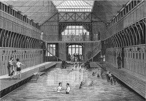 I bagni pubblici a buon mercato di rue Chateau-Landon a Parigi nel 1884. in "La Nature. Revue des sciences et de leurs applications aux arts et à l
