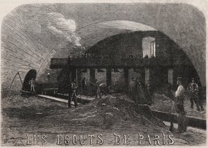 Le fogne di Parigi: la grande camera e le officine di forgia del ponte Notre Dame - Incisione in "Le Monde Illustré" da Unknown artist