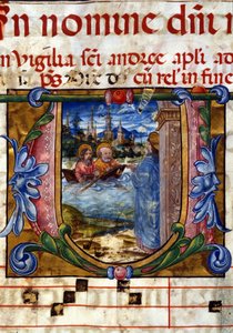 Lettrine di un coro del XV secolo. Apparizione di Cristo dopo la sua resurrezione agli increduli sul Lago di Tiberiade. Biblioteca nazionale Braidense, Milano da Unknown artist