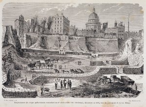 Ubicazione del circo gallo-romano risalente al III secolo a.C., scoperto nel 1870, durante la perforazione di Rue Monge da Unknown artist