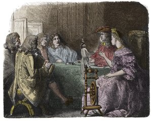 Luigi XIV che tratta affari con i suoi ministri negli appartamenti di Madame de Maintenon (incisione) da Unknown artist