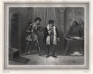 Luigi XI prigioniero di Carlo il Temerario Duca di Borgogna - Re di Francia Luigi XI (re 1461-1483) incontra il suo avversario Carlo il Temerario Duca di Borgogna nel 1467-1477 a Peronne nell