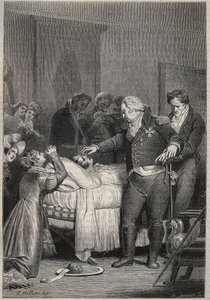 Luigi XVIII al capezzale del Duca di Berry - Gli ultimi momenti del Duca di Berry il 13 febbraio 1820 - incisione in 