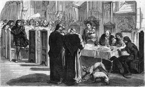 Louis de la Tremoille e i suoi prigionieri dopo la battaglia di Saint-Aubin-du-Cornier (1488). Incisione del XIX secolo. da Unknown artist