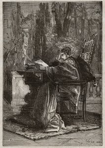 Lucrezia Borgia (1480-1519) morente davanti a Leone X (1475-1521) - incisione da "Lucrezia Borgia" di Oscar Pio - 1883