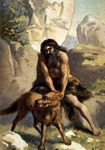 Licantropia: Delirio di chi pensa di essere trasformato in un lupo. Cromolitografia del XIX secolo da Unknown artist