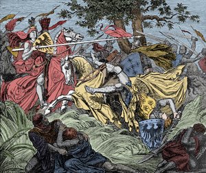 Manfredi ucciso in battaglia - Battaglia di Benevento (26 febbraio 1266): la morte di Manfredi I (di Hohenstaufen) da Unknown artist