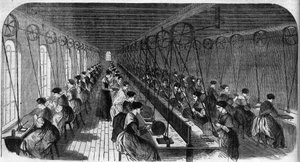 Fabbricazione di penne cementate: operai in un laboratorio di stampa in una fabbrica di Birmingham in "Le Journal Illustré" da Unknown artist