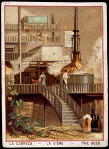 Fabbricazione della birra nel XIX secolo: Birreria - Cromolitografia XIX secolo da Unknown artist