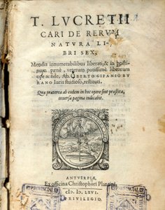 Pagina manoscritta del volume 6 di "De natura rerum" (Della natura delle cose) del filosofo latino Lucrezio (Tito Lucrezio Caro) (98-55 a.C.) 1564 da Unknown artist