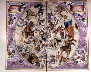 Mappa del cielo e segni dello zodiaco - facsimile di una composizione antica che rappresenta le costellazioni del cielo settentrionale, secondo 