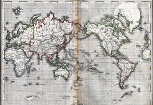 Mappa del mondo. Italia. Incisione della metà del XIX secolo da Unknown artist