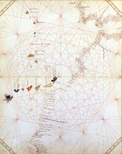 Mappa che mostra Gibilterra, Marocco e le Isole Canarie. Portolano del XV secolo da Unknown artist