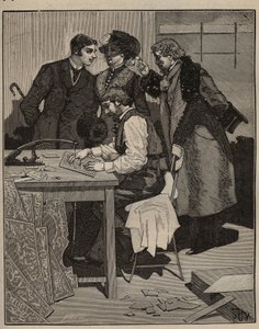 Intarsio: intarsio al lavoro. Incisione del 1885 in "Les arts et metiers illustres" di Adolphe Bitard da Unknown artist