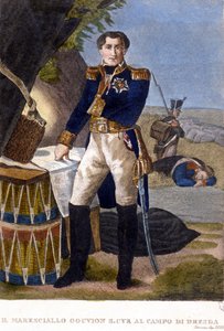Maresciallo Laurent Marchese di Gouvion Saint Cyr (1764-1830) alla Battaglia di Dresda nel 1813. incisione del XIX secolo