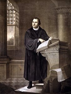 Martin Lutero (1483 - 1546) che legge in una chiesa