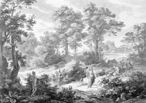 Incontro tra Ulisse che giaceva vicino a un fiume e Nausicaa. Incisione della fine del XIX secolo da Unknown artist