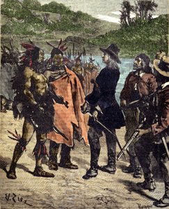 Incontro di Robert Cavelier de La Salle (1643-1687) con gli indiani d