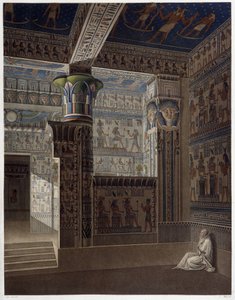 Memnonium Tebe, pl 37: Vista prospettica interna colorata del tempio dell