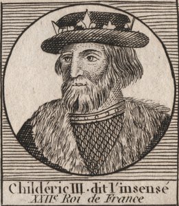 Dinastia Merovingia: Ritratto di Childerico III (714-755) Re dei Franchi - incisione da "Instruction sur l