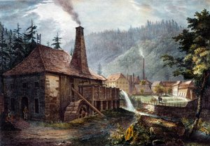 Metallurgia: Veduta delle forge di Framont. Litografia intorno al 1850. Nancy, museo storico della Lorena da Unknown artist