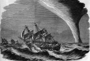 Fenomeno meteorologico: una tromba marina. Incisione di Linton in "The Illustrous World" n.49 del 20 marzo 1858. da Unknown artist