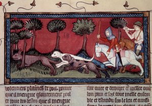 Caccia alla volpe miniata dal manoscritto fr. 1297 libro di Re Modus e Regina Ratio da Unknown artist