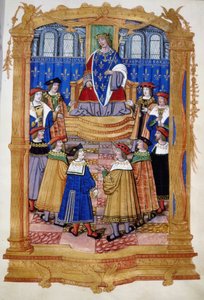 Miniatura del XV o XVI secolo raffigurante Luigi XI (1423-1483) e i cavalieri dell