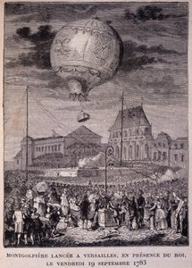 Mongolfiera lanciata a Versailles, alla presenza del Re (Luigi XVI), venerdì 19/09/1783 - in "I Contemporanei", fine XIX secolo da Unknown artist