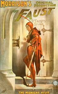 Produzione originale di Faust di Morrison: la visita di mezzanotte - manifesto per uno spettacolo: illustrazione della visita di Faust