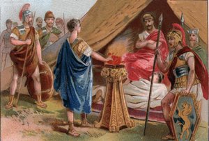 Mucio Scevola davanti a Porsenna. Caio Mucio Scevola, un giovane patrizio romano catturato dalla guardia reale di Porsenna da Unknown artist