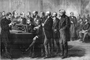 Concorso musicale della città di Parigi nel 1878. La giuria al Palais du Luxembourg esamina le partiture di 