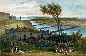 Guerra napoleonica: Campagna di Russia. Passaggio del fiume Niemen (Dnjemen) il 24/06/1812, che separa i due imperi. Incisione del XIX secolo. da Unknown artist