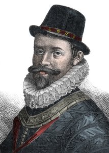 Amministrazione navale e comandante Sir John Hawkins - Ritratto di Sir John Hawkins, ammiraglio inglese, costruttore navale, navigatore e mercante di schiavi. Incisione del XIX secolo da Unknown artist