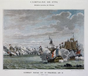 Combattimento navale, del 10 prairial An II (1794) - in "Le battaglie navali di Napoleone" da Unknown artist