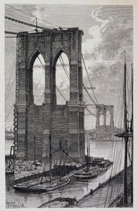 New York: pilastri del Ponte di Brooklyn in costruzione - in "Il Giro del Mondo", 2° semestre 1881 da Unknown artist