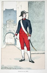 Ufficiale di Pace (1802). Acquaforte a colori, per illustrazione “Histoire du corps des gardiens de la paix” libro pubblicato sotto gli auspici di Louis Lepine (1846-1933) prefetto di polizia della Senna, di Alfred Rey (1864-?) e Louis Feron (1862-?) da Unknown artist