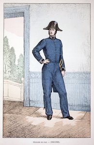 Ufficiale di Pace (1841-1848). Acquaforte a colori, per illustrazione “Histoire du corps des gardiens de la paix” libro pubblicato sotto gli auspici di Louis Lepine (1846-1933) prefetto di polizia della Senna, di Alfred Rey (1864-?) e Louis Feron (1862-?) da Unknown artist