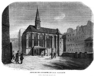 Vecchia Cappella dei Carmelitani in rue Jean de Beauvais a Parigi nel 5° arrondissement. Incisione del 1858. da Unknown artist