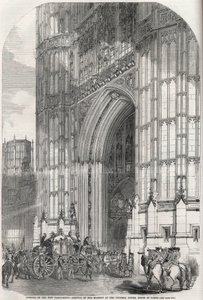 Apertura del nuovo parlamento - arrivo di sua maestà alla torre Victoria, Camera dei Lord 1852 da Unknown artist