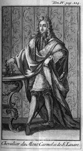 Ordini di cavalleria. Cavaliere del Monte Carmelo e San Lazzaro in Francia nel XVII secolo. In "Storia degli ordini militari o cavalieri, delle milizie secolari e regolari di entrambi i sessi, che sono stati stabiliti fino ad ora. Edizione tratta da Abate  da Unknown artist