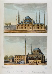 Impero Ottomano: Moschea Blu (o Sultanahmet Camii) costruita da Sultan Ahmet I e Moschea di Laleli a Istanbul - in "Il costume antico e moderno" di Ferrario, ed Milano da Unknown artist
