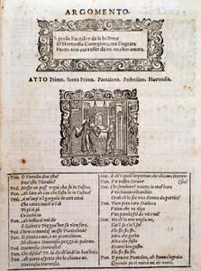 Pagina da Amfiparnaso commedia madrigalesca di Orazio Vecchi