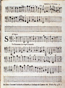 Pagina della partitura musicale di Balletti, correnti alla francese opus 3 di Giovanni Battista Vitali